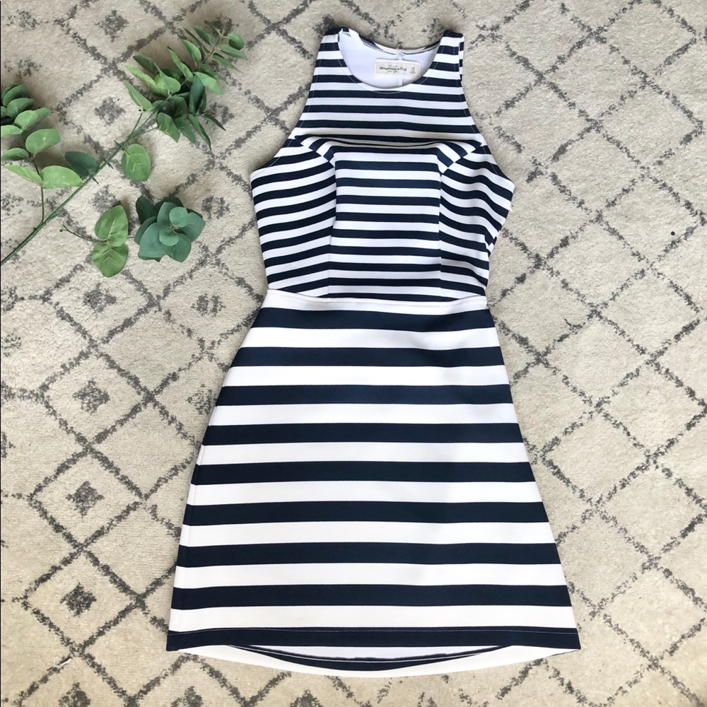 Navy blue and white striped dress